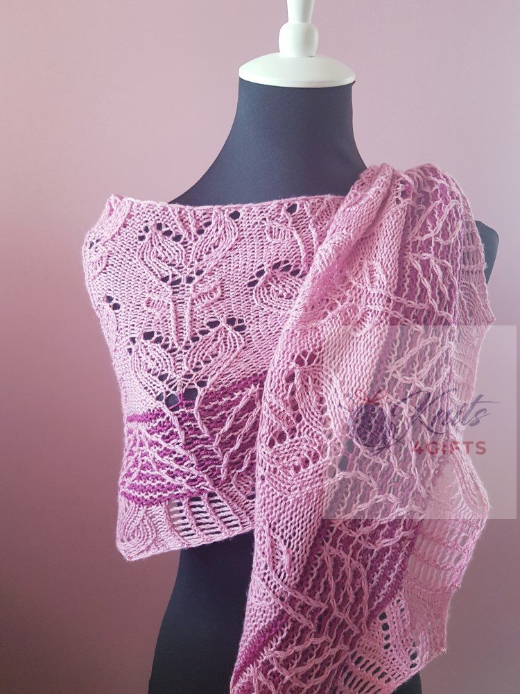 'Pink & Dark Red' Crescent Lace Shawlette