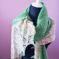 &#039;Green &amp; Buttermilk&#039; Triangular Large Lace Shawl - 'Green & Buttermilk' Triangular Large Lace Shawl