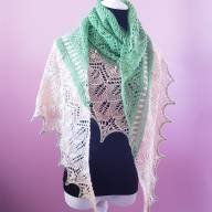 &#039;Green &amp; Buttermilk&#039; Triangular Large Lace Shawl - 'Green & Buttermilk' Triangular Large Lace Shawl