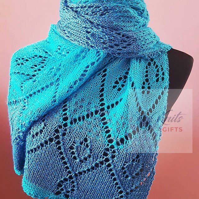'Blue Tonals' Large Triangular Textured Shawl