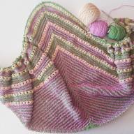 'Green, Pink &amp; Buttermilk' Triangular Lace Shawl - 'Green, Pink & Buttermilk' Triangular Lace Shawl