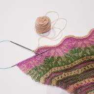 'Green, Pink &amp; Buttermilk' Triangular Lace Shawl - 'Green, Pink & Buttermilk' Triangular Lace Shawl