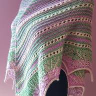 'Green, Pink &amp; Buttermilk' Triangular Lace Shawl - 'Green, Pink & Buttermilk' Triangular Lace Shawl