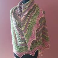 'Green, Pink &amp; Buttermilk' Triangular Lace Shawl - 'Green, Pink & Buttermilk' Triangular Lace Shawl