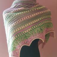 'Green, Pink &amp; Buttermilk' Triangular Lace Shawl - 'Green, Pink & Buttermilk' Triangular Lace Shawl