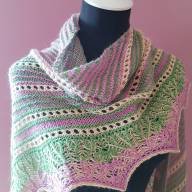 'Green, Pink &amp; Buttermilk' Triangular Lace Shawl - 'Green, Pink & Buttermilk' Triangular Lace Shawl