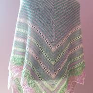 'Green, Pink &amp; Buttermilk' Triangular Lace Shawl - 'Green, Pink & Buttermilk' Triangular Lace Shawl