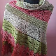 &#039;Green, Pink &amp; Grey Lace&#039; Crescent Shawl - 'Green, Pink & Grey Lace' Crescent Shawl