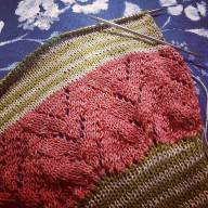 &#039;Green, Pink &amp; Grey Lace&#039; Crescent Shawl - 'Green, Pink & Grey Lace' Crescent Shawl