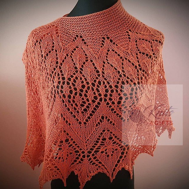 'Dark Orange Roses' Crescent Lace Shawlette
