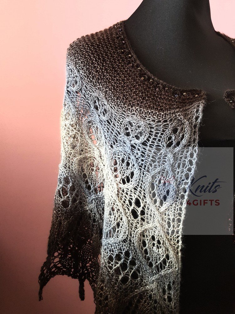 'Grey to Black Gradient' Crescent Lace Shawl