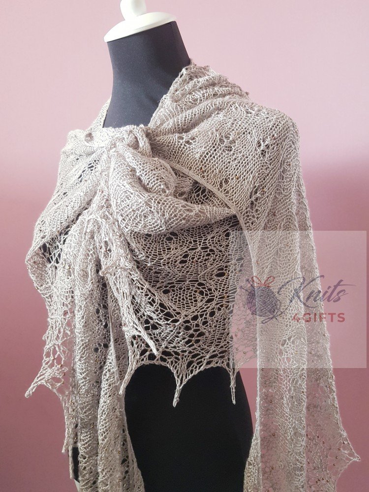 'Grey with a Blink' Crescent Lace Shawl
