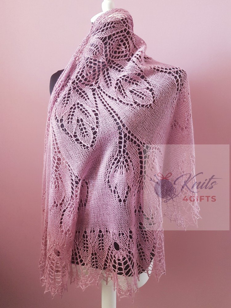 'Tulips on Field' Crescent Lace Shawl