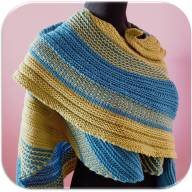 &#039;Blue &amp; Yellow Textured&#039; Large Asymmetric Shawl - 'Blue & Yellow Textured' Large Asymmetric Shawl