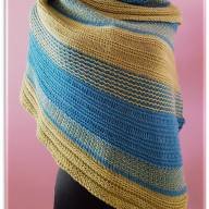 &#039;Blue &amp; Yellow Textured&#039; Large Asymmetric Shawl - 'Blue & Yellow Textured' Large Asymmetric Shawl