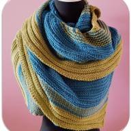 &#039;Blue &amp; Yellow Textured&#039; Large Asymmetric Shawl - 'Blue & Yellow Textured' Large Asymmetric Shawl