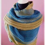 &#039;Blue &amp; Yellow Textured&#039; Large Asymmetric Shawl - 'Blue & Yellow Textured' Large Asymmetric Shawl