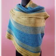 &#039;Blue &amp; Yellow Textured&#039; Large Asymmetric Shawl - 'Blue & Yellow Textured' Large Asymmetric Shawl