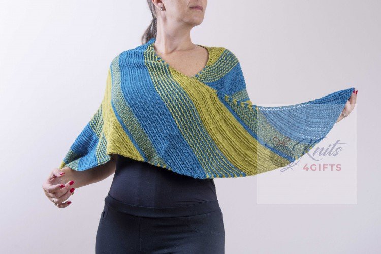 'Blue & Yellow Textured' Large Asymmetric Shawl