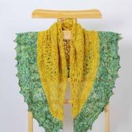 &#039;Yellow Tonal &amp; Green Speckle&#039; Crescent Lace Shawl - 'Yellow Tonal & Green Speckle' Crescent Lace Shawl