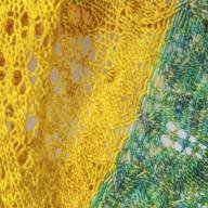 &#039;Yellow Tonal &amp; Green Speckle&#039; Crescent Lace Shawl - 'Yellow Tonal & Green Speckle' Crescent Lace Shawl