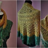 &#039;Yellow Tonal &amp; Green Speckle&#039; Crescent Lace Shawl - 'Yellow Tonal & Green Speckle' Crescent Lace Shawl