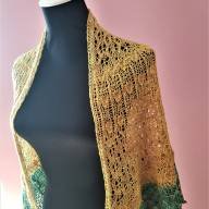 &#039;Yellow Tonal &amp; Green Speckle&#039; Crescent Lace Shawl - 'Yellow Tonal & Green Speckle' Crescent Lace Shawl