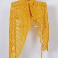 &#039;Just Yellow&#039; Triangular Large Lace Shawl - 'Just Yellow' Triangular Large Lace Shawl