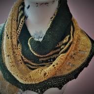 'Dark Green &amp; Yellow' Crescent Lace Shawlette - 'Dark Green & Yellow' Crescent Lace Shawlette