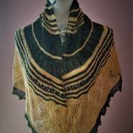 'Dark Green &amp; Yellow' Crescent Lace Shawlette - 'Dark Green & Yellow' Crescent Lace Shawlette
