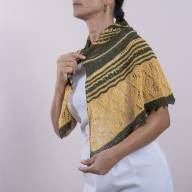 'Dark Green &amp; Yellow' Crescent Lace Shawlette - 'Dark Green & Yellow' Crescent Lace Shawlette