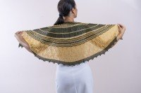 'Dark Green & Yellow' Crescent Lace Shawlette