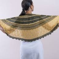 'Dark Green &amp; Yellow' Crescent Lace Shawlette - 'Dark Green & Yellow' Crescent Lace Shawlette