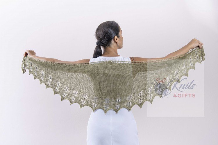 'Green Waves & Beads' Crescent Lace Shawlette