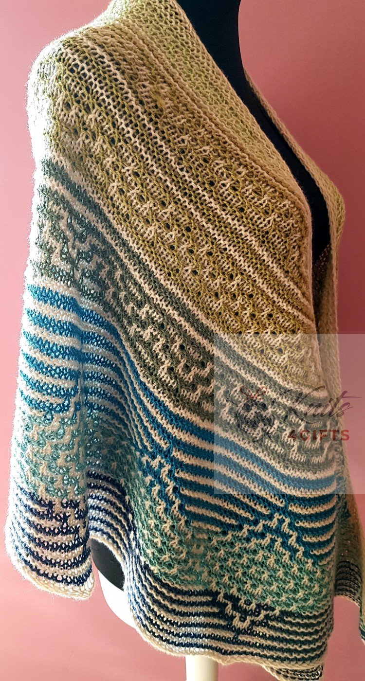 '6 Colors Mosaic' Crescent Textured Shawl