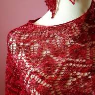 &#039;White Beaded Shades of Red&#039; Crescent Lace Shawl - 'White Beaded Shades of Red' Crescent Lace Shawl