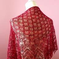 &#039;White Beaded Shades of Red&#039; Crescent Lace Shawl - 'White Beaded Shades of Red' Crescent Lace Shawl