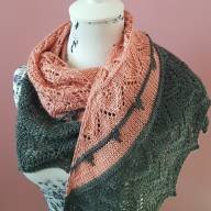 &#039;Dark Grey &amp; Coral Pink&#039; Triangular Large Lace Shawl - 'Dark Grey & Coral Pink' Triangular Large Lace Shawl