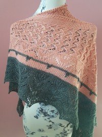'Dark Grey & Coral Pink' Triangular Large Lace Shawl