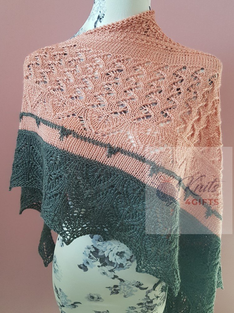 'Dark Grey & Coral Pink' Triangular Large Lace Shawl