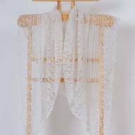 &#039;Pure White and Pearl Beads&#039; Triangular Lace Shawl - 'Pure White and Pearl Beads' Triangular Lace Shawl