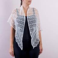&#039;Pure White and Pearl Beads&#039; Triangular Lace Shawl - 'Pure White and Pearl Beads' Triangular Lace Shawl