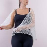 &#039;Pure White and Pearl Beads&#039; Triangular Lace Shawl - 'Pure White and Pearl Beads' Triangular Lace Shawl