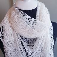 &#039;Pure White and Pearl Beads&#039; Triangular Lace Shawl - 'Pure White and Pearl Beads' Triangular Lace Shawl