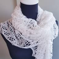 &#039;Pure White and Pearl Beads&#039; Triangular Lace Shawl - 'Pure White and Pearl Beads' Triangular Lace Shawl
