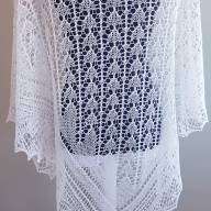 &#039;Pure White and Pearl Beads&#039; Triangular Lace Shawl - 'Pure White and Pearl Beads' Triangular Lace Shawl