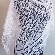&#039;Pure White and Pearl Beads&#039; Triangular Lace Shawl - 'Pure White and Pearl Beads' Triangular Lace Shawl