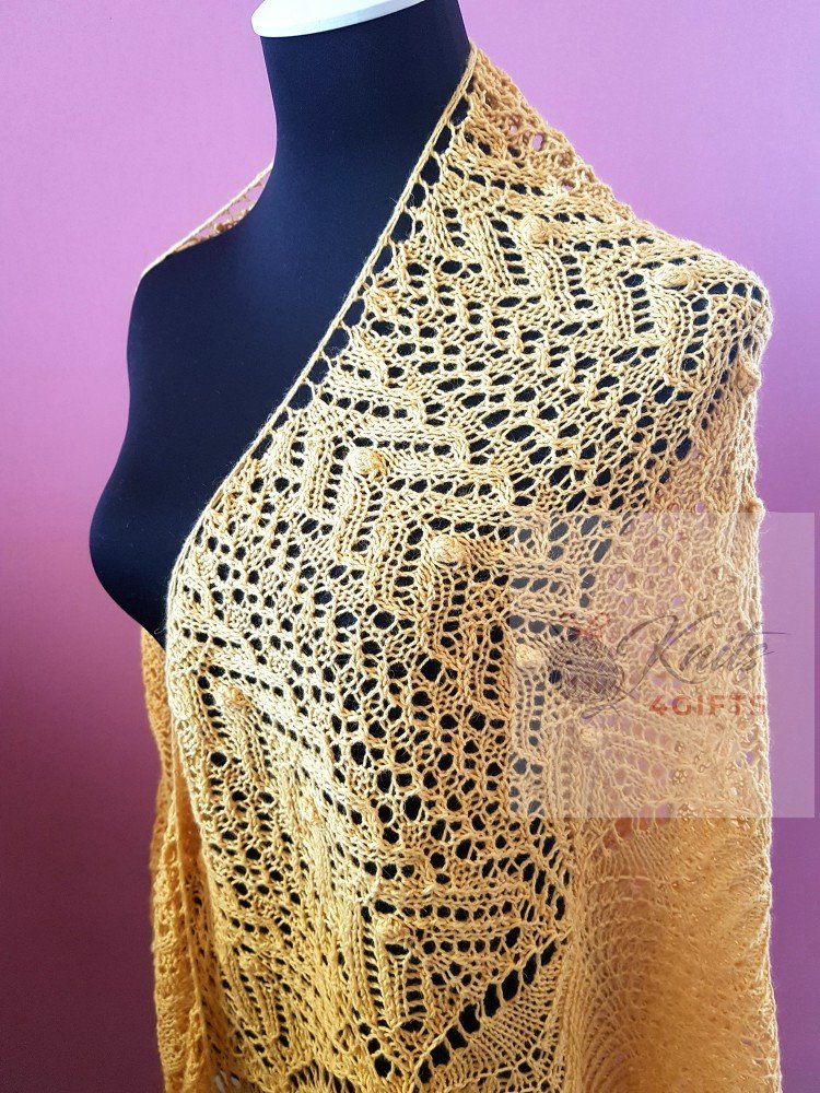 'Yellow Lace' Crescent Large Shawl