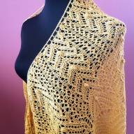 &#039;Yellow Lace&#039; Crescent Large Shawl - 'Yellow Lace' Crescent Large Shawl